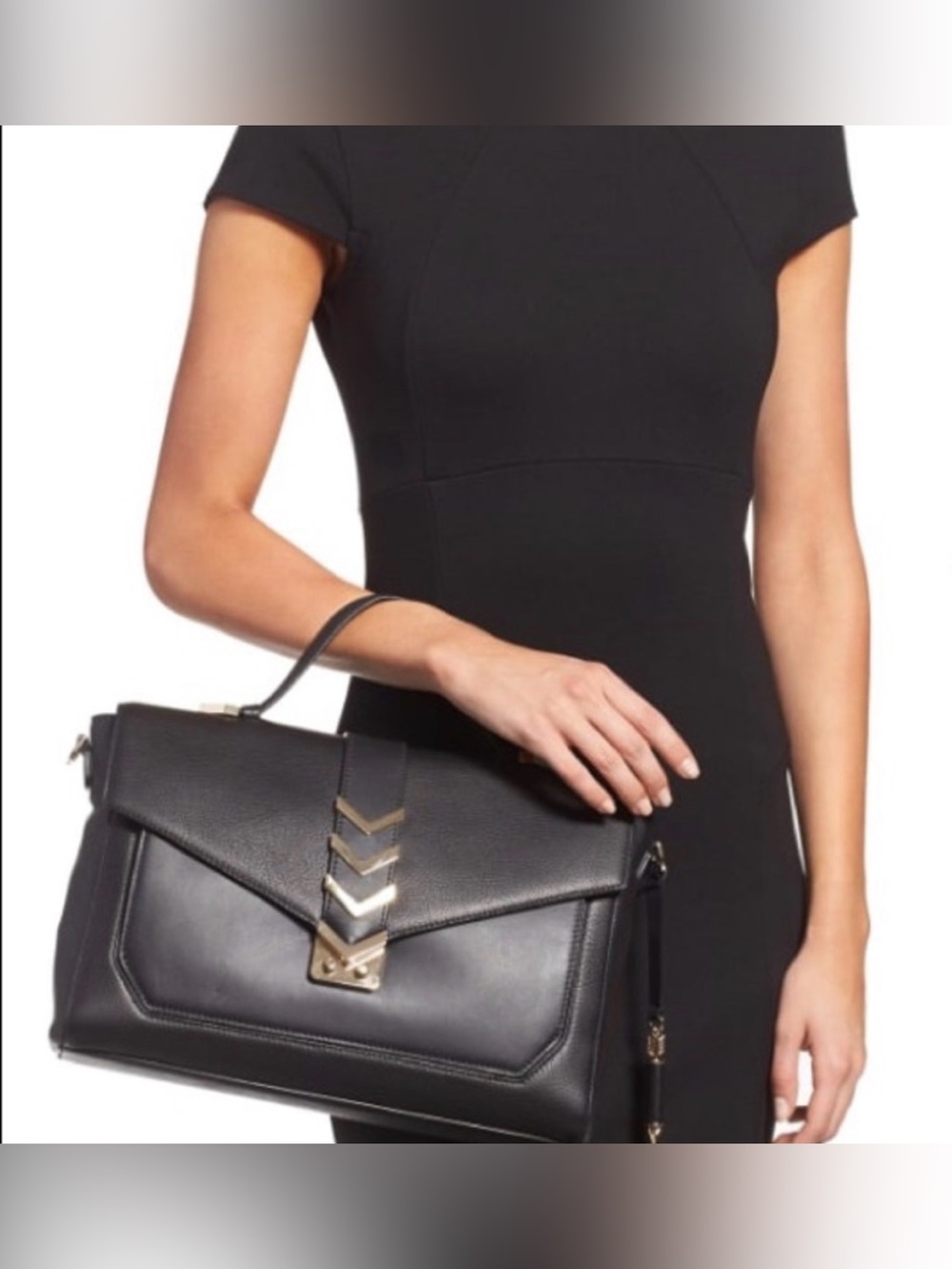 MACKAGE chevron arrow black leather large crossbody satchel handbag $495